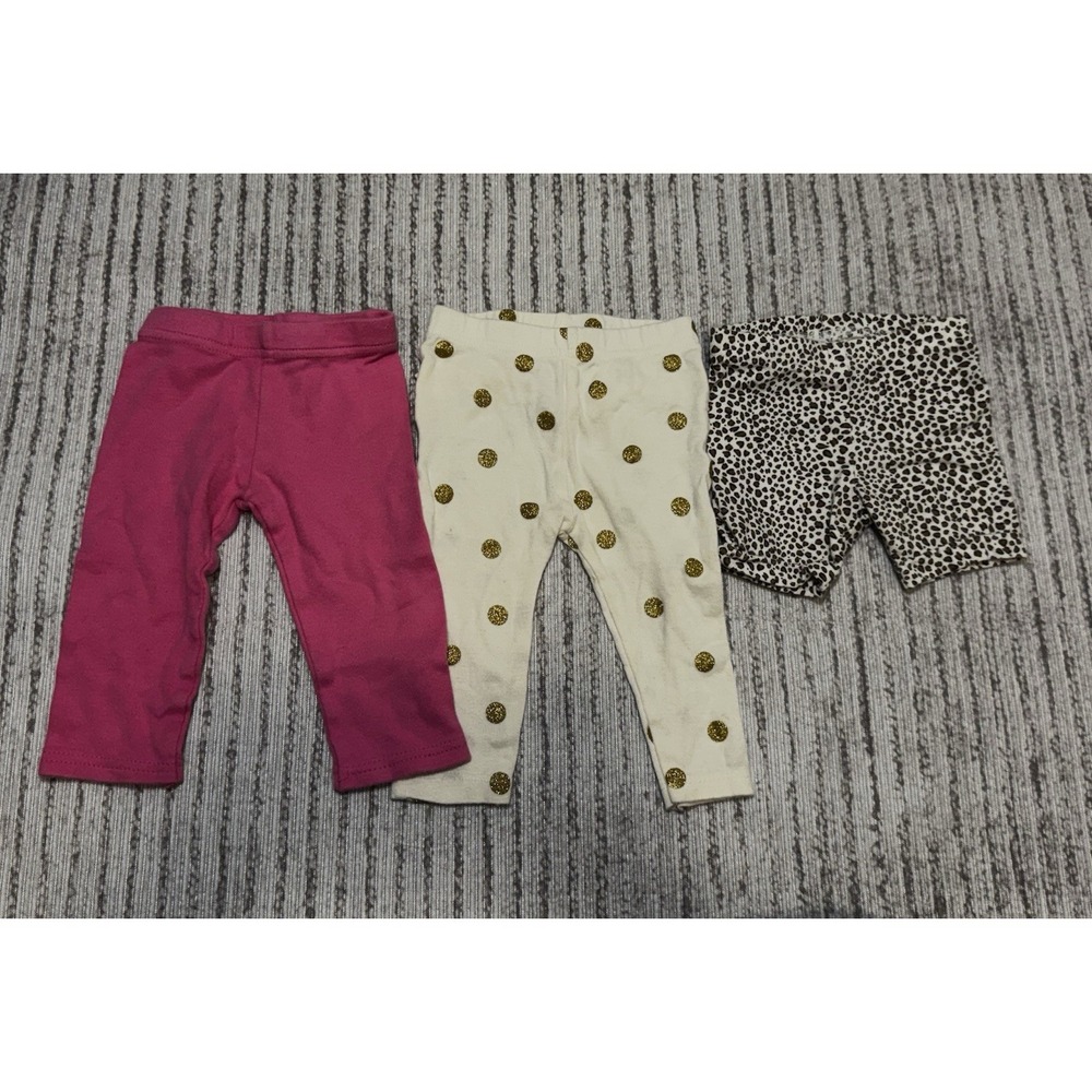 Baby Girl Leggings Lot 3-6 Months Pink Polka Dot‎ Animal Print Pants Bundle